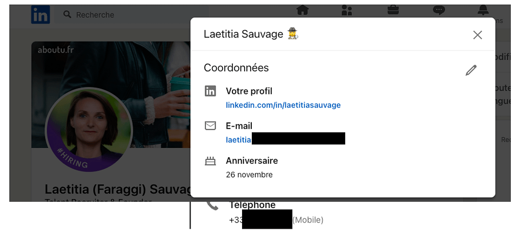Coordonnées sur un profil Linkedin